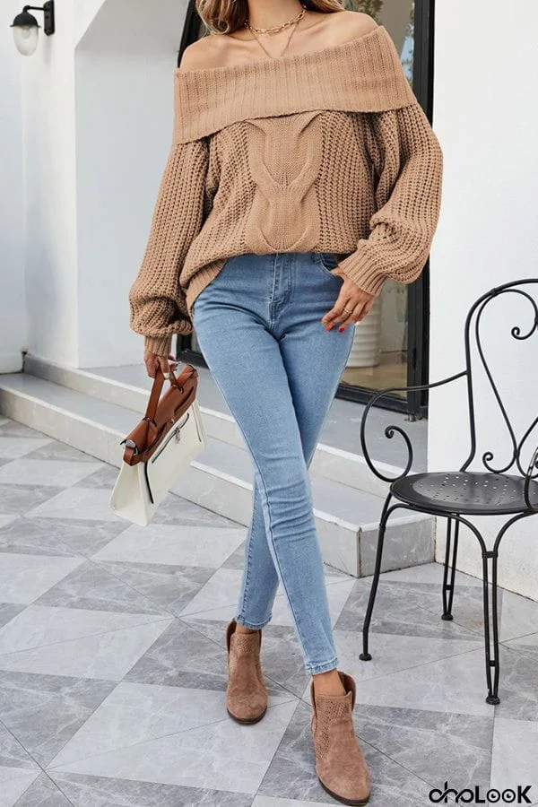 Women's One Shoulder Sexy Knit Pullover Off Shoulder Sweater
