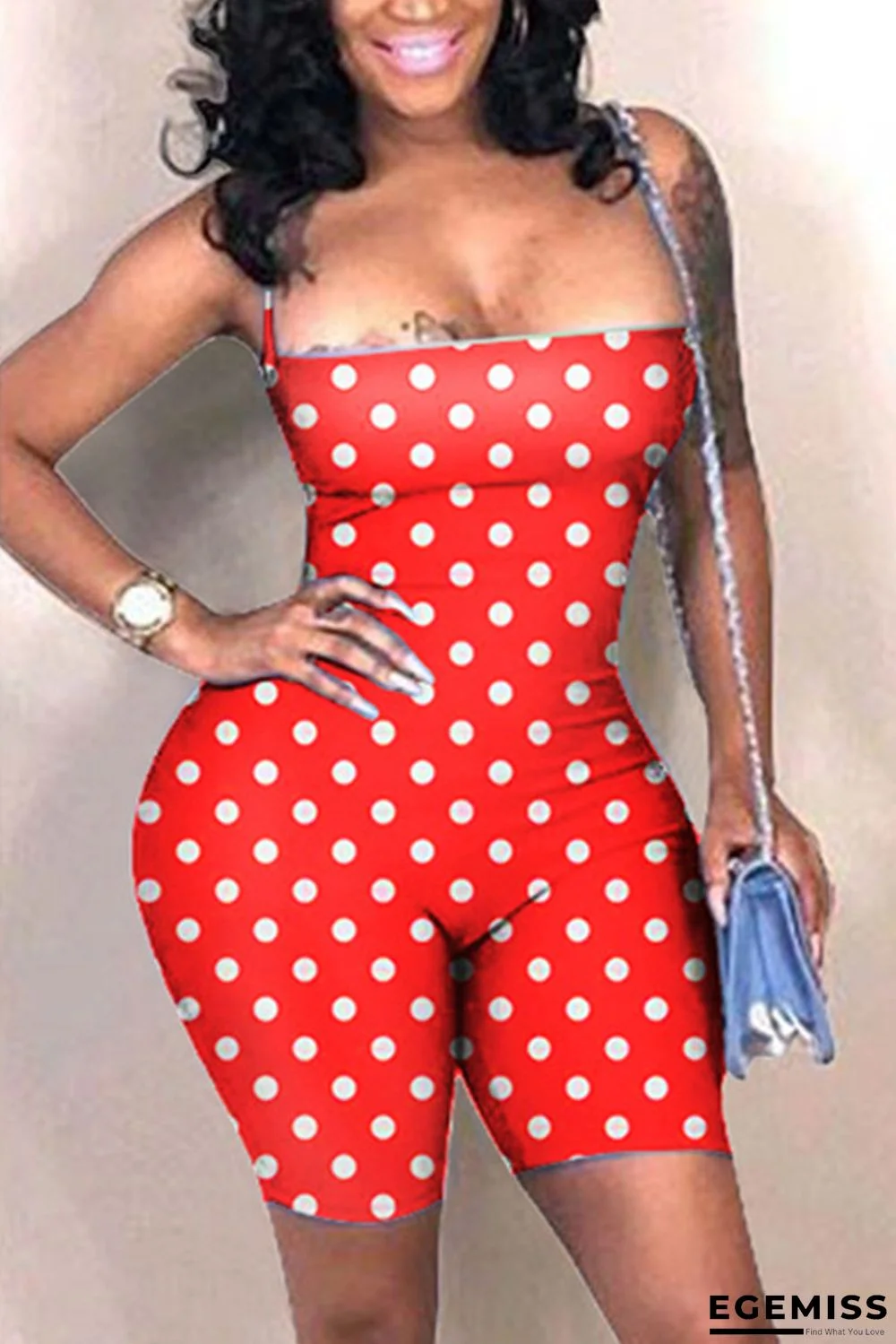 Red Sexy Print Sling Backless Romper | EGEMISS