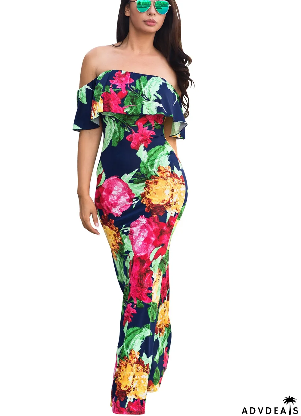 Off Shoulder Long Flower Dress