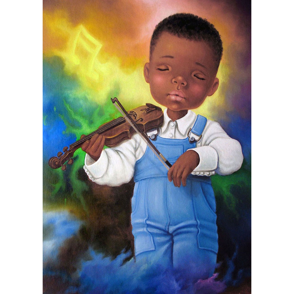 

30*40CM - Round Drill Diamond Painting - Violin Boy, 501 Original