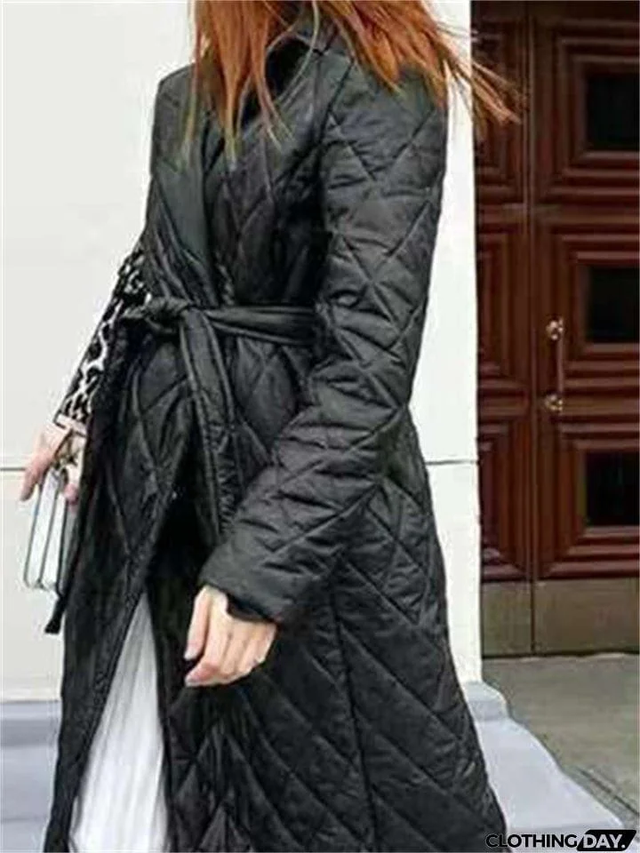 Women's Stylish Lightweight Plaid Design Long Coats With Belt