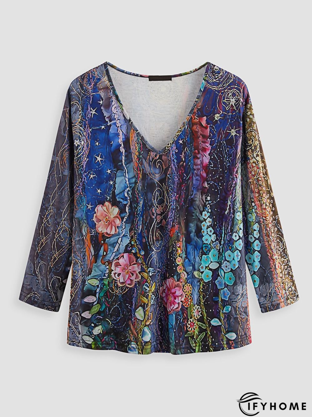 Vintage V Neck Fit Cotton-Blend Sweatshirt | IFYHOME