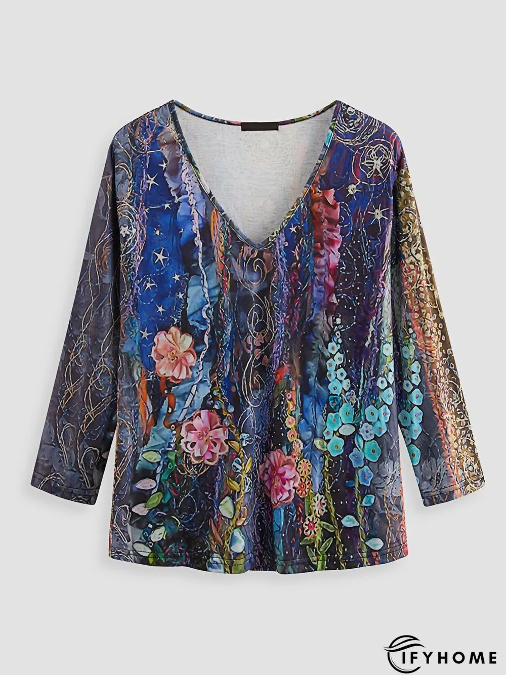 Vintage V Neck Fit Cotton-Blend Sweatshirt | IFYHOME