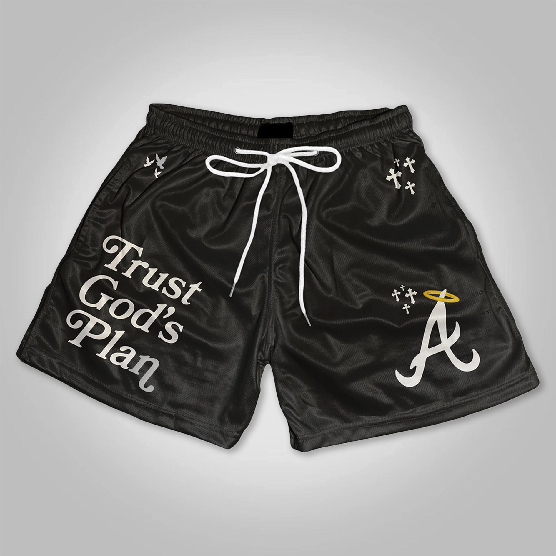 Trust God's Plan Graphic Print Mesh Shorts