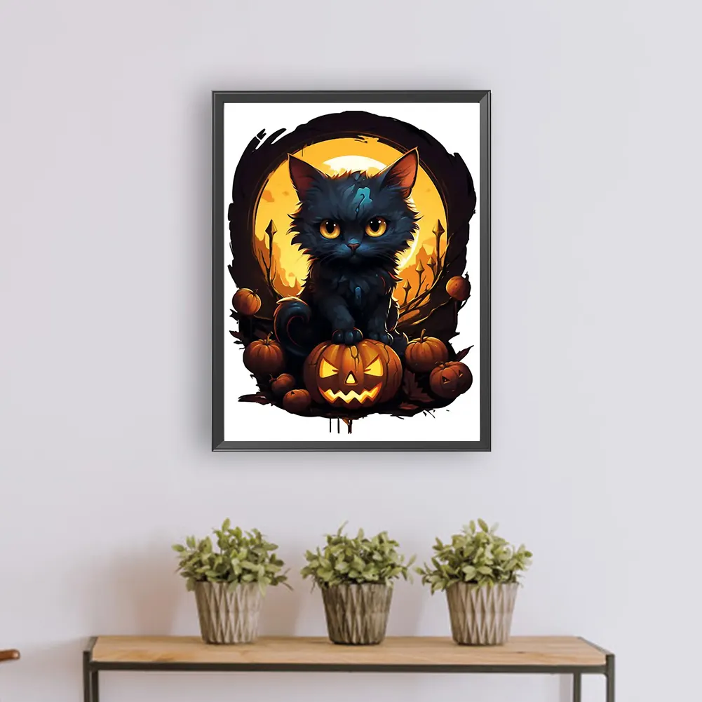 Full Round Diamond Painting 30*40cm - Halloween Black Cat
