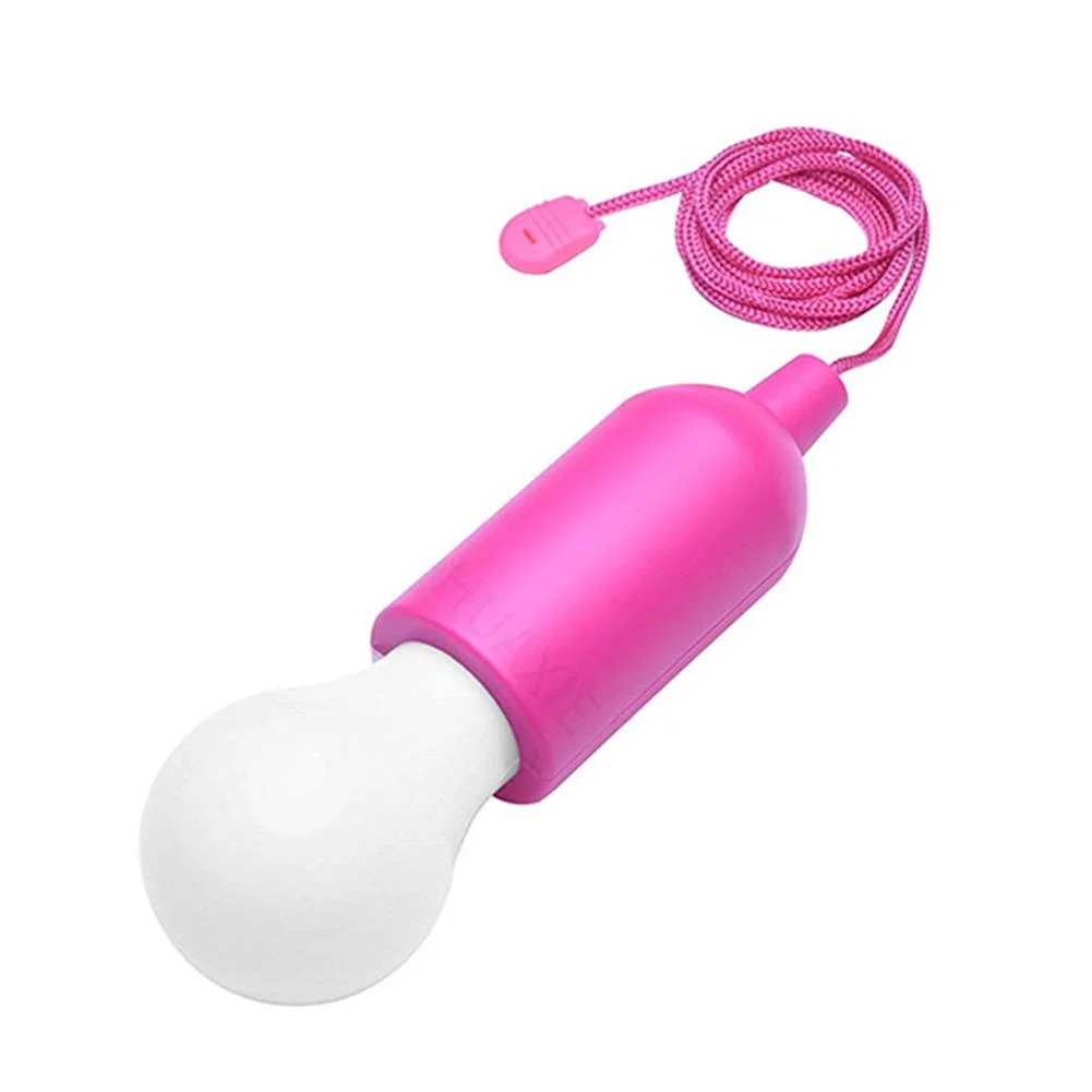LED Hanging Light Bulb Battery Powered Colorful Pull Cord Bulbs (Rose Red)