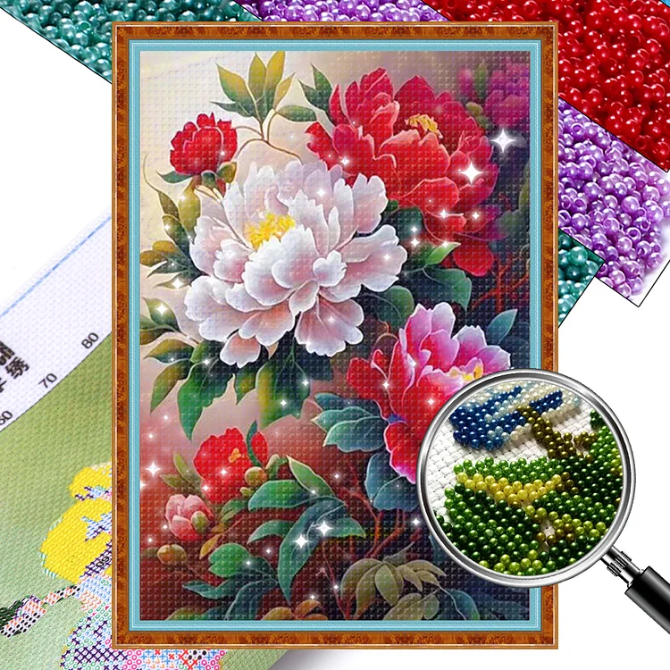 Peony - 9CT Bead Embroidery Cross Stitch(50*71cm)(Partial Embroidery)
