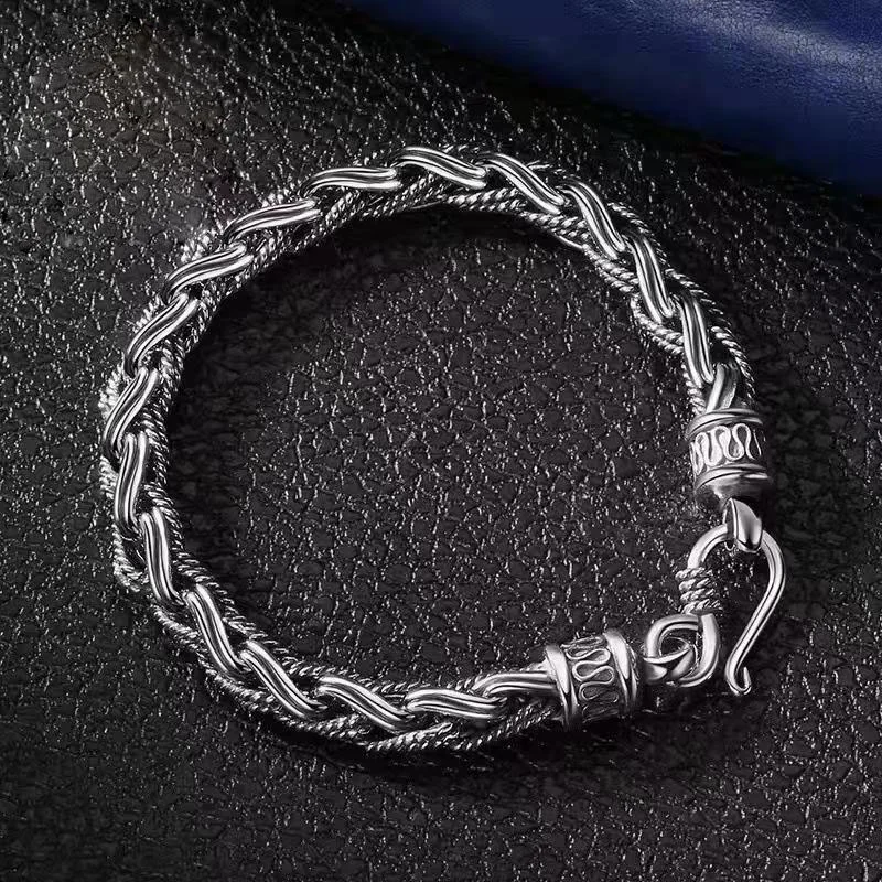 925 Silver Hand woven keel safety grain creative vintage bracelet