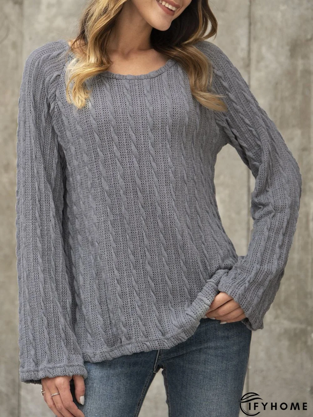 Gray Casual Crew Neck Top | IFYHOME