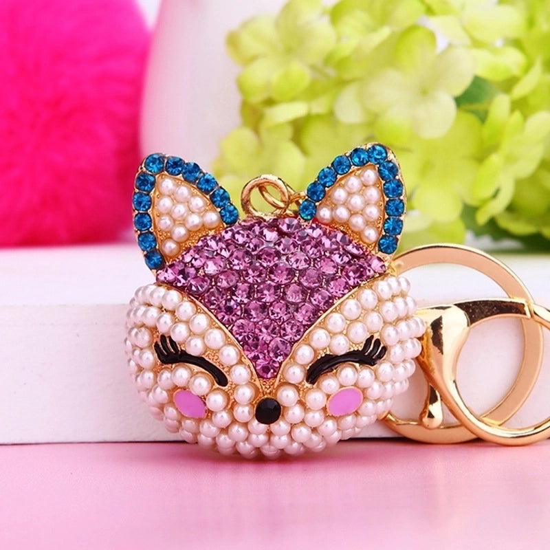 Cute Animal Pu Leather Alloy Inlay Rhinestones Women’s Keychain