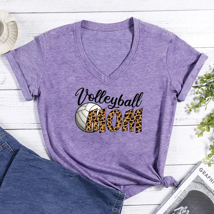 Volleyball Mom Leopard V-neck T Shirt