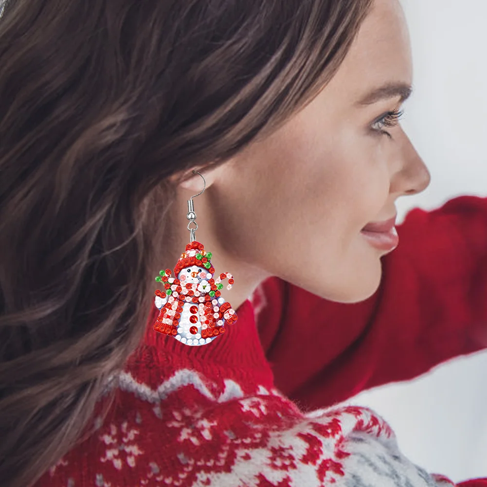 6 Pairs Double Sided Christmas Snowman Diamond Painting Earrings Jewelry