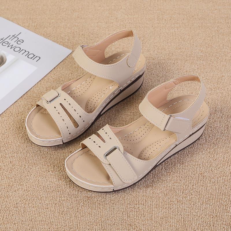Wedge Velcro Platform Large Size One-Strap Sandals