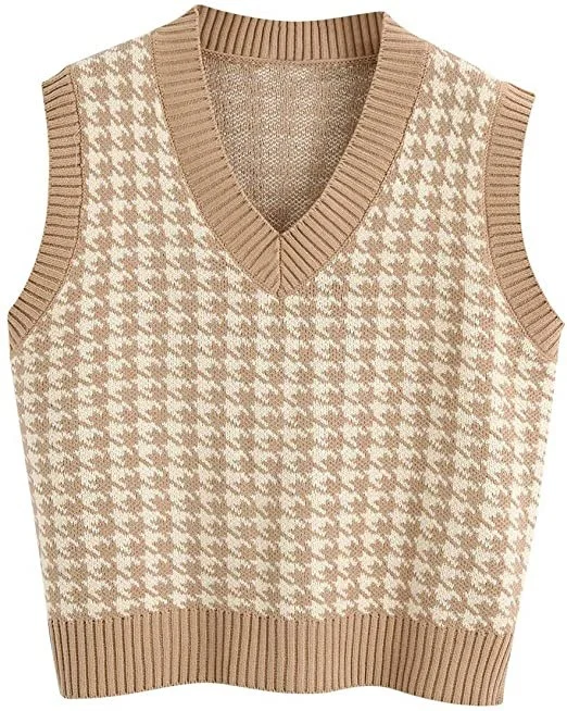 Brownm Brownm And Winter New Women's Thousand Bird Case Knitting Vest V Neck Sleeveless Sweater