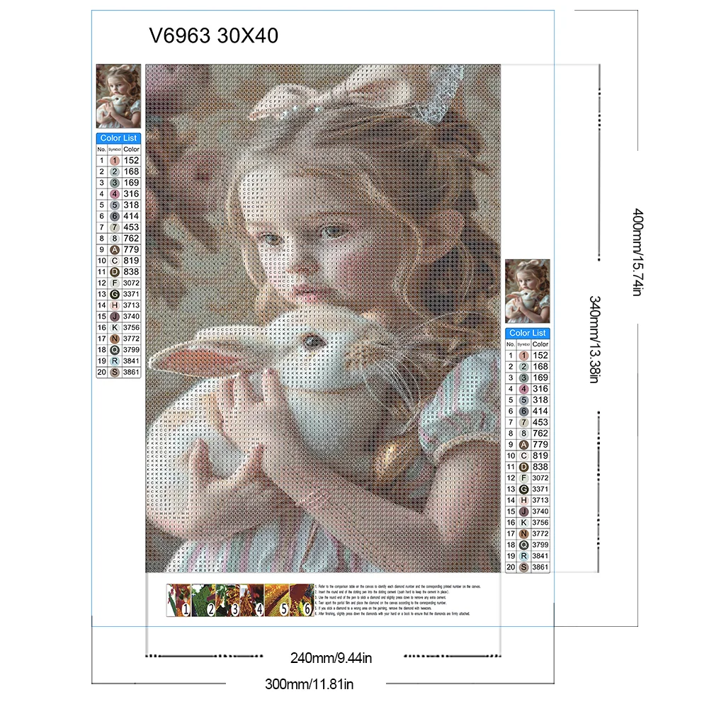 Full Round Diamond Painting 30*40cm - Girl Holding A Rabbit