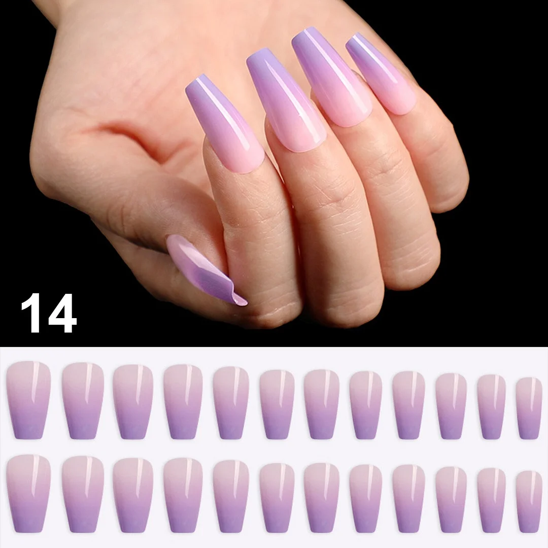 24pcs/Set Detachable Long Coffin Fake Nails European Rainbow Ballerina Full Nail Art Tips Colorful Beauty Artificial False Nails-Nail Inspo