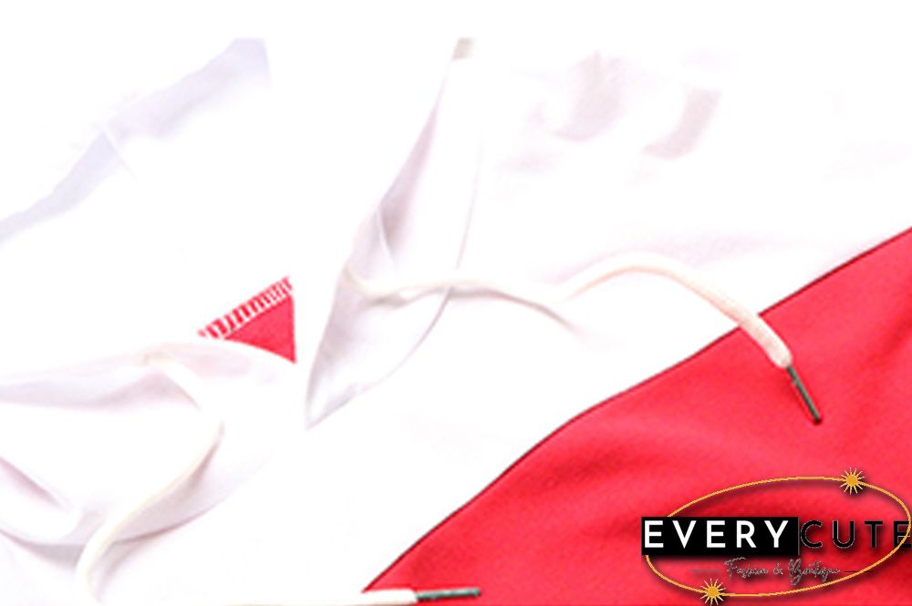 Red White Colorblock Kangaroo Pocket Hoodie