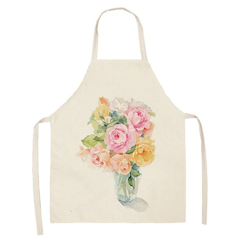 Linen Kitchen Apron - Flowers letclo 