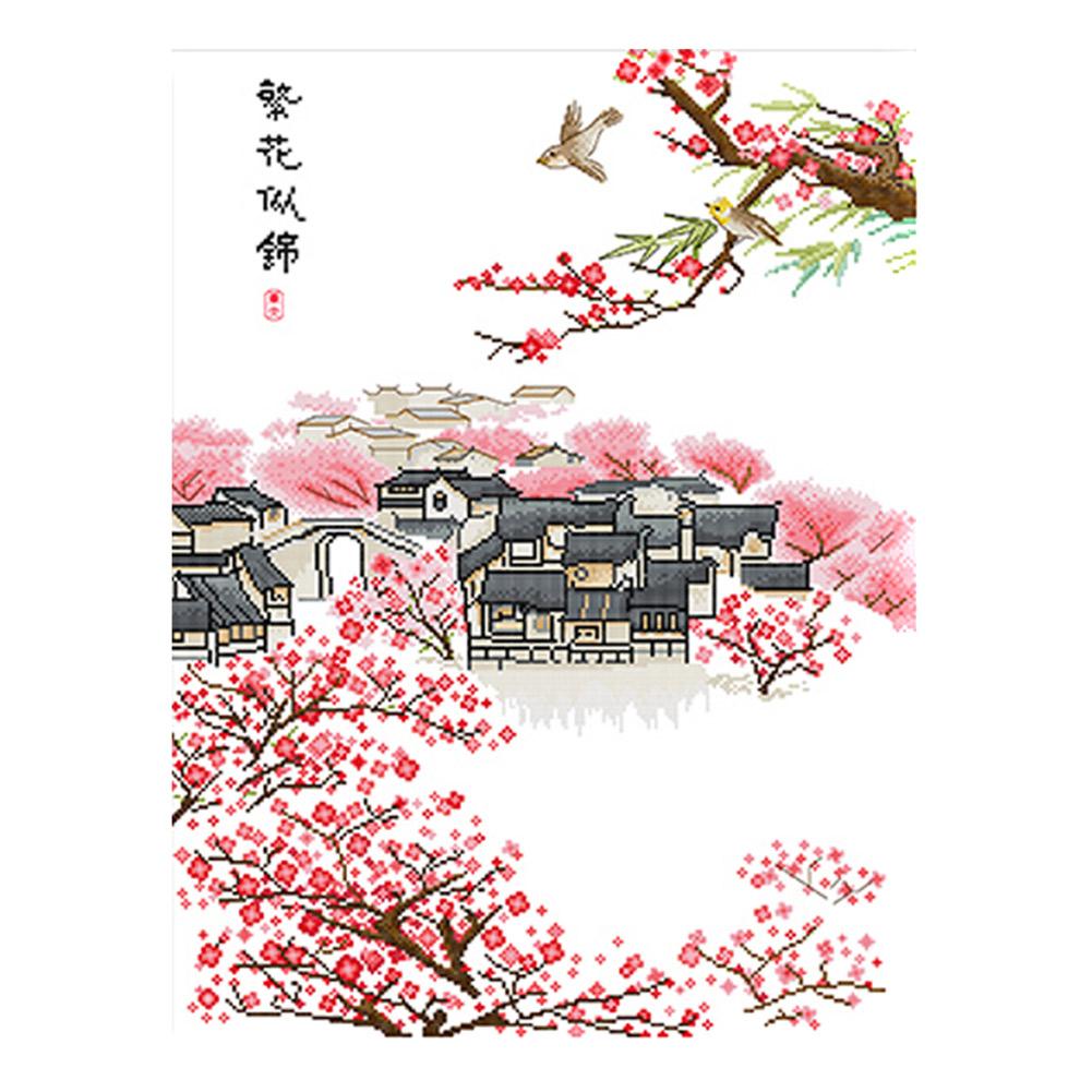 

Spring House - 11CT Stamped Cross Stitch - 75*60CM, 501 Original