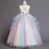 Unicorn Flower Girl Dress Wedding Party Rainbow Tutu Gown Birthday Dresses - honeylives