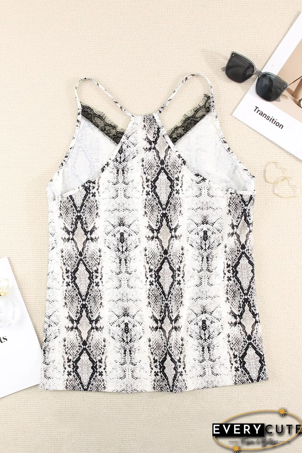 Plus Size Snakeskin Lace Splicing Spaghetti Strap Tank Top