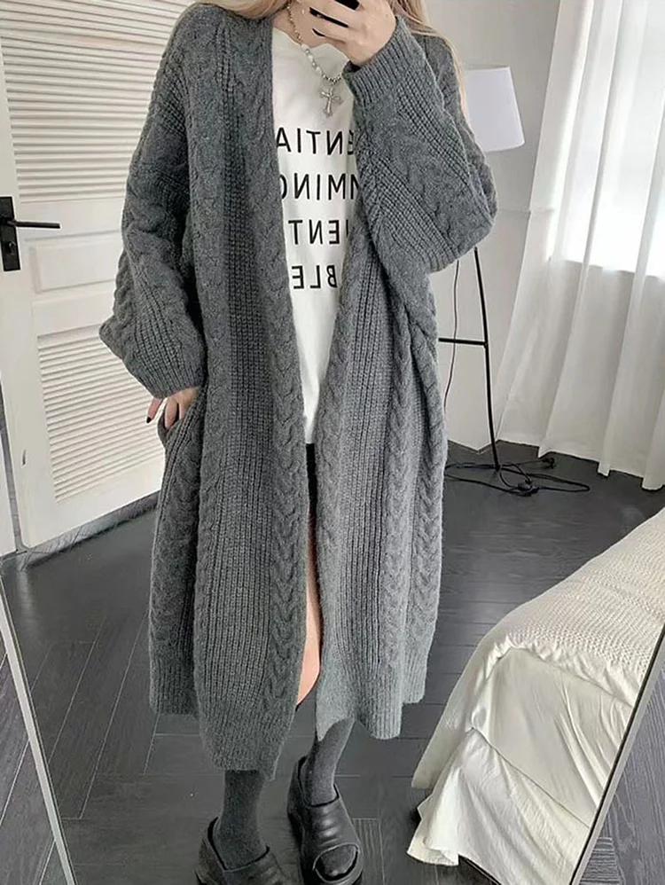 Casual Cable Knit Batwing Sleeve Open Front Coat