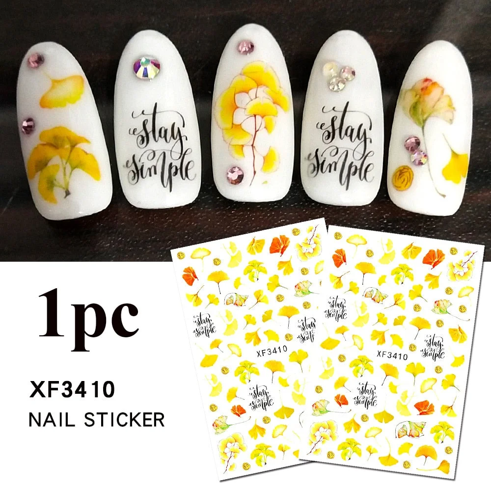 1PC Fall Leaf Flowers Line 3D Nail Sticker Mape Leaves Waves Pattern Decals Slider DIY Nail Art Decoration Wraps For Manicures-Nail Inspo
