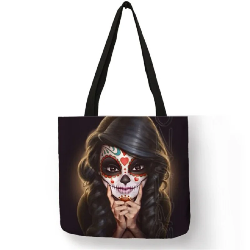 Linen Tote Bag - skull girl