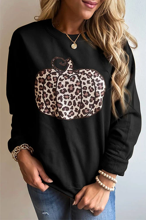 Halloween Leopard Pumpkin Graphic Sweatshirt