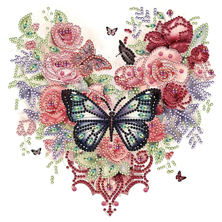 Partial Special-Shaped Diamond Painting - Love Butterfly Rose 30*30CM