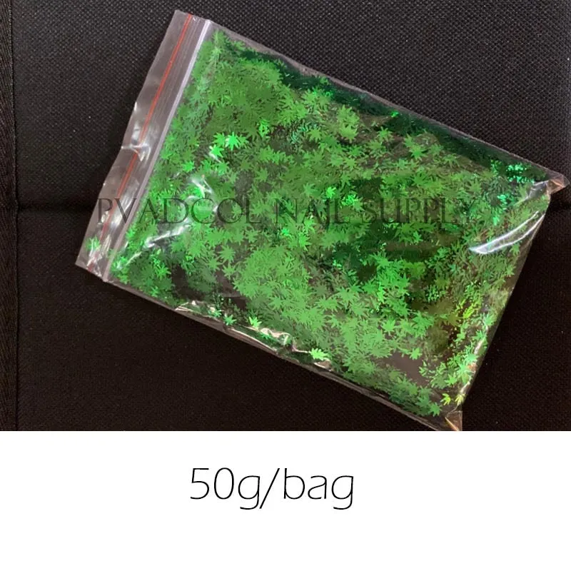 Maple Leaves  Glitter Nail Art Sequins Holographic Flakes Paillette 3D Gold Green Micro Nail Decoration Salon Polish Manicure-Nail Inspo