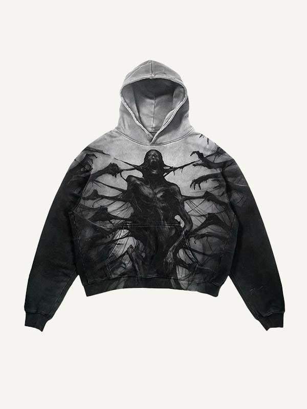 Colorblock Figure Graphic Print Slant Pockets Hoodie