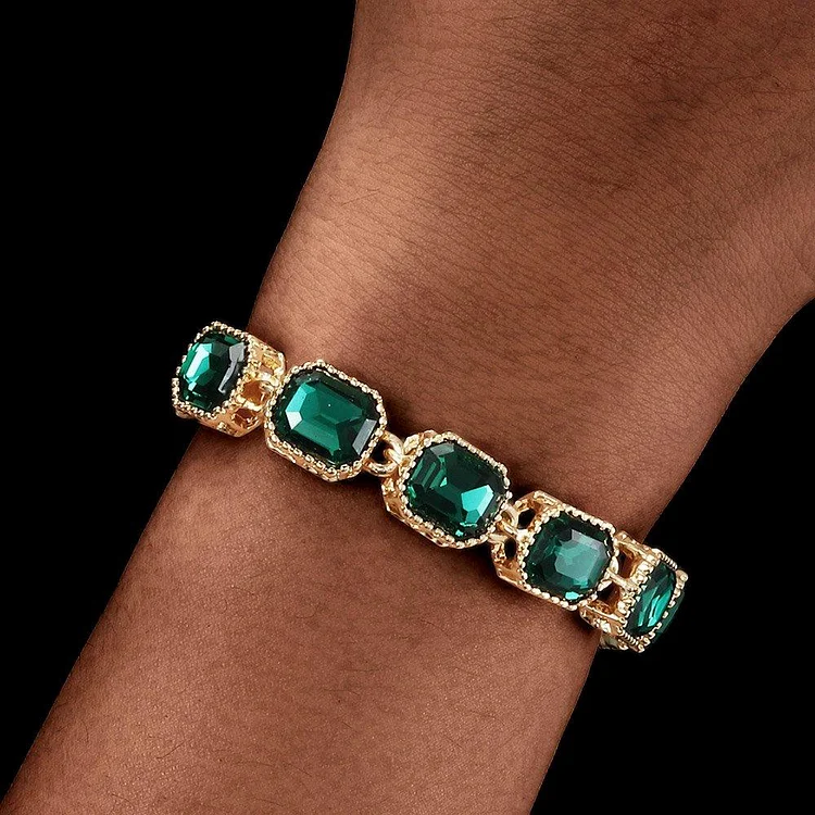15MM Iced Out Gold Plated Green Ruby Bracelet-VESSFUL