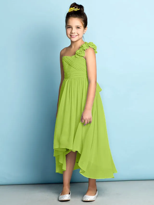 One Shoulder Asymmetrical Junior Bridesmaid Dresses Emerald