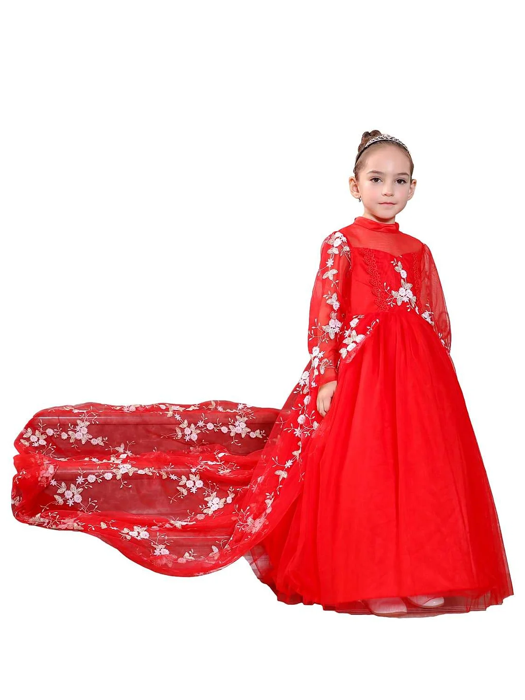 Ball Gown Floor-Length Party Dresses for Girls with Embroidered Flowers