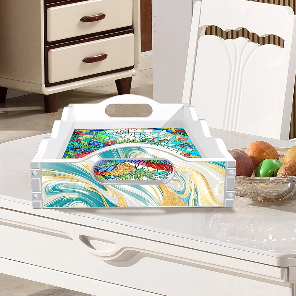 Acrylic Hummingbird Diamond Decorative Serving Tray with Handle for Home Decor