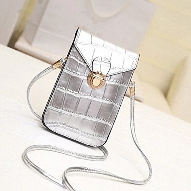 Silver Mobile Phone Mini Bags Small Clutches Shoulder Bag Crocodile Leather Women Handbag Black Clutch Purse Handbag Flap