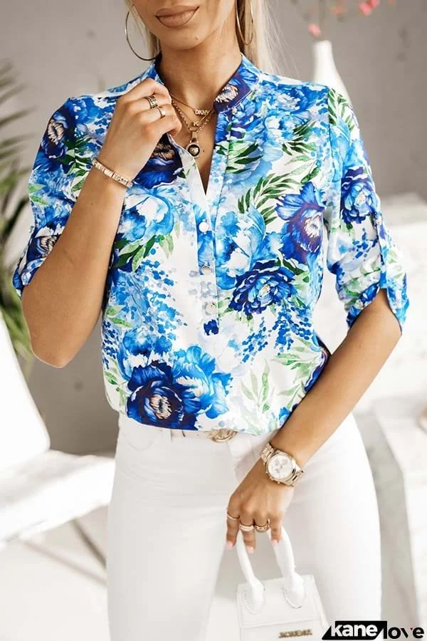 Drops of Summer Floral Half Sleeve Relaxed Blouse