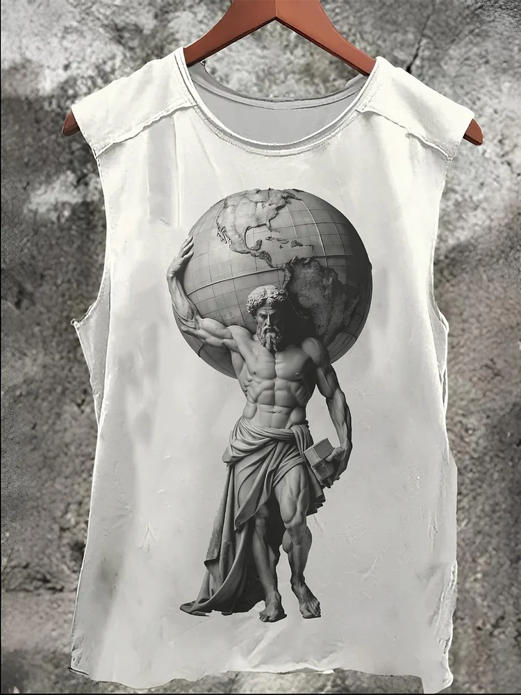 Men's Atlas Holding the Globe Printed Tank Top