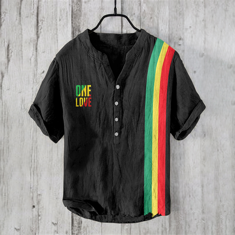Comstylish Men'S One Love Rasta Art  Linen Blend Shirt