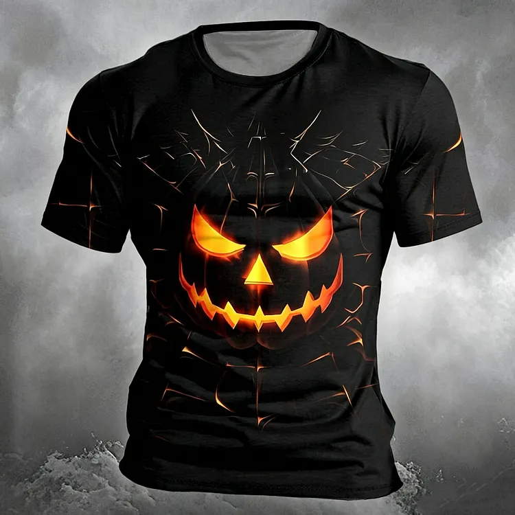 Men's Retro Halloween Pumpkin Line Pattern Casual T-shirt