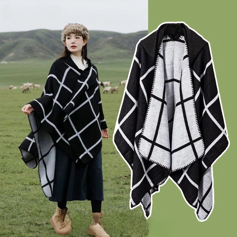 Ethnic Style Hooded Cape Women’s Yunnan Tibet Western Sichuan Grassland Bohemia Travel Wear Scarf Coat