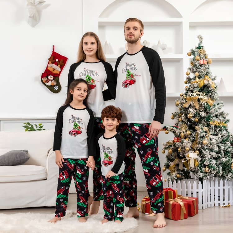 Merry Christmas Tree & Car Printed Family Pajamas Sets