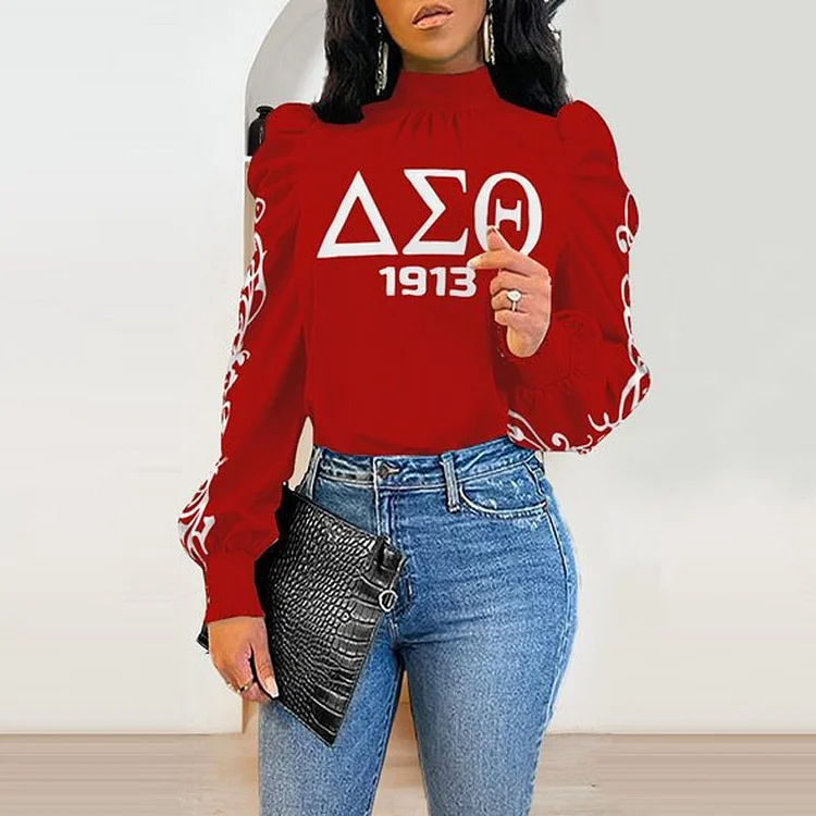 Puff sleeve half turtleneck elegant women's top