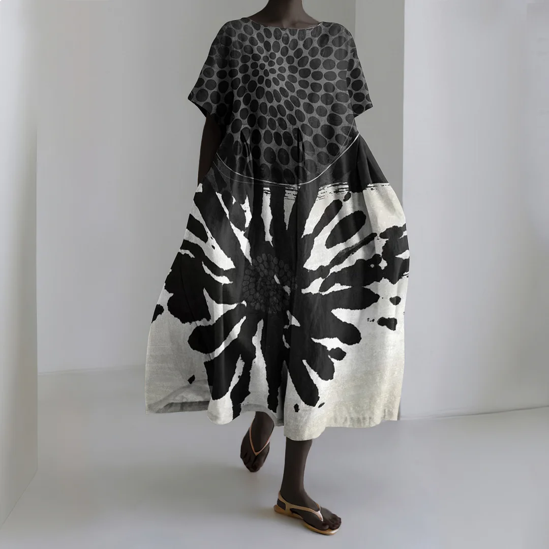 Vintage Dot Tribal Print Women's Linen Dress
