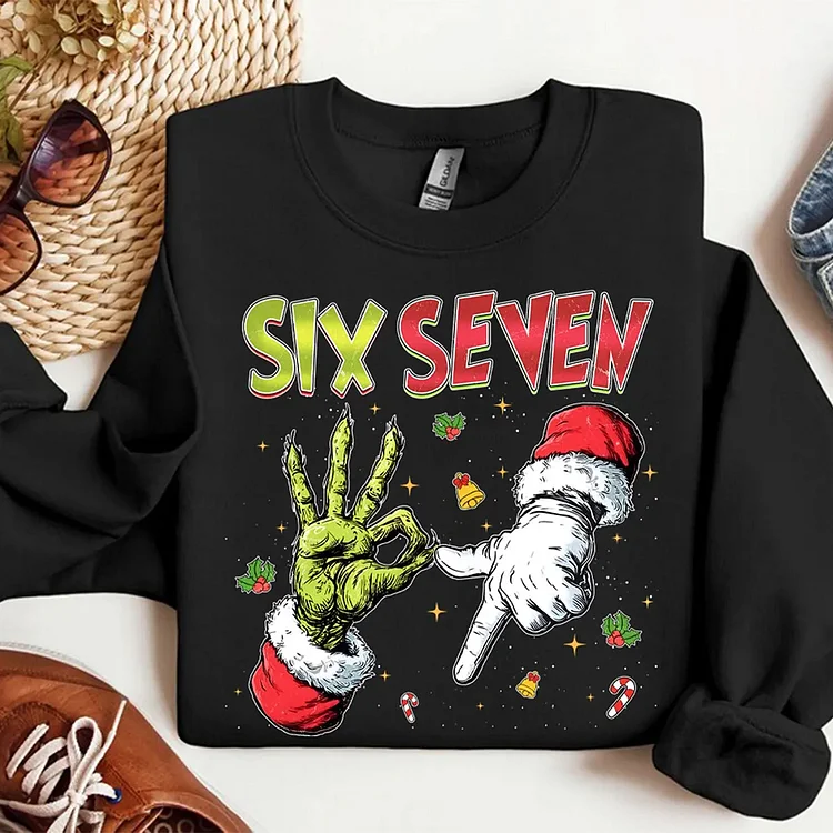 Six Seven Christmas Sweatshirt, Viral 6 7 Meme Tee