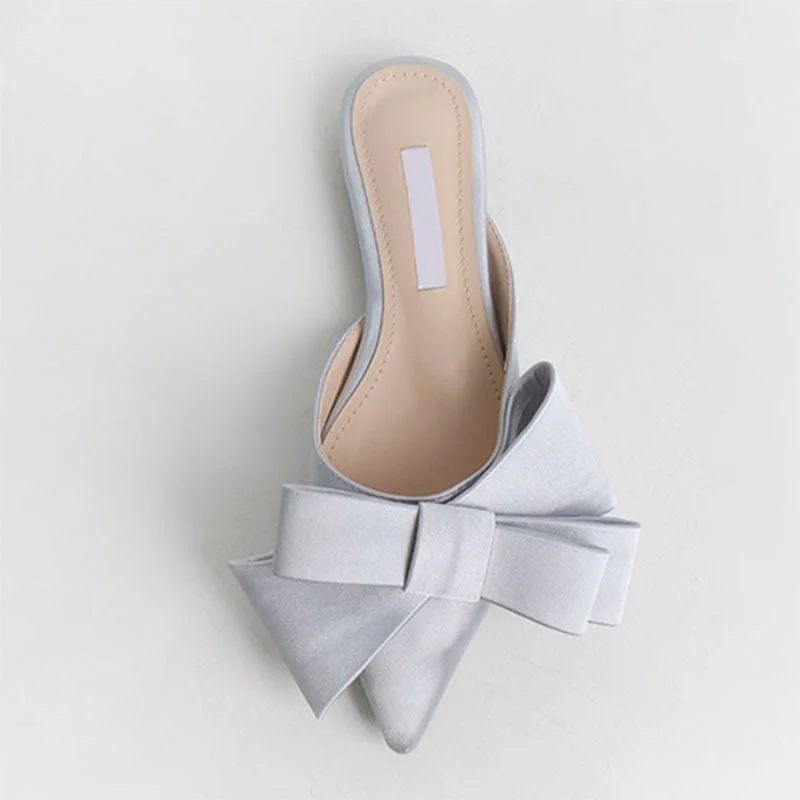 2019 spring and summer women's shoes Korean silk satin Pointed bow tie slippers Baotou flat heel sets semi slippers