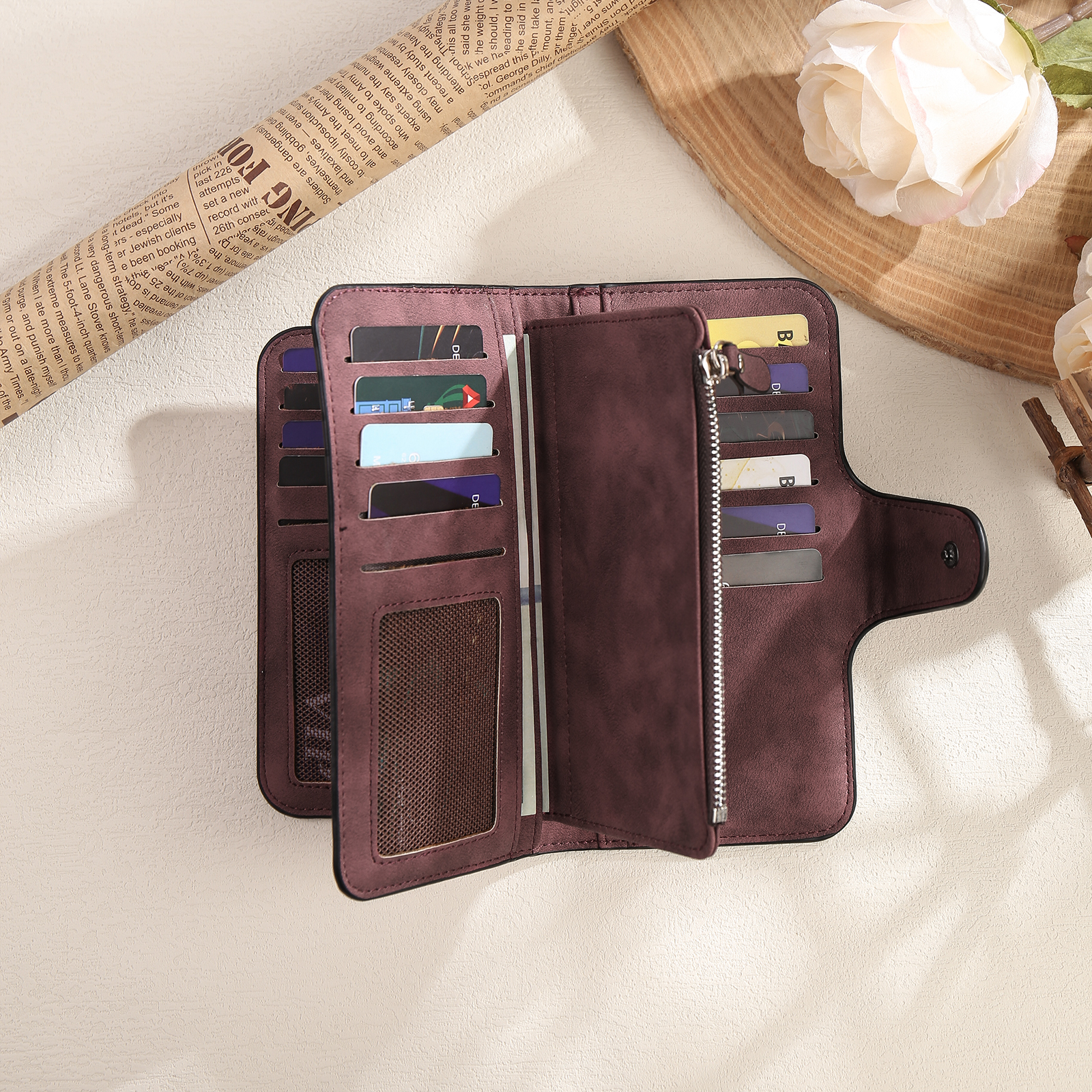 Portafoglio in PU pelle con 1 letetra & 1 testo & 1 nome & 1 foto personalizzati per mamma/nonna