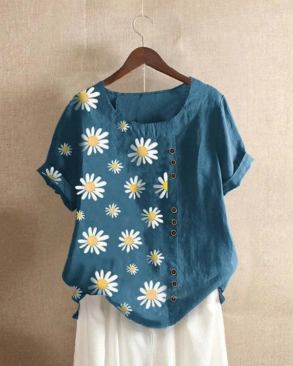 print flower casual crew neck plant shirts tops p178041