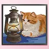 Orange Cat and Kerosene Lamp Partial Stamped Cross Stitch Kit 14CT 2 Strands 42x38cm